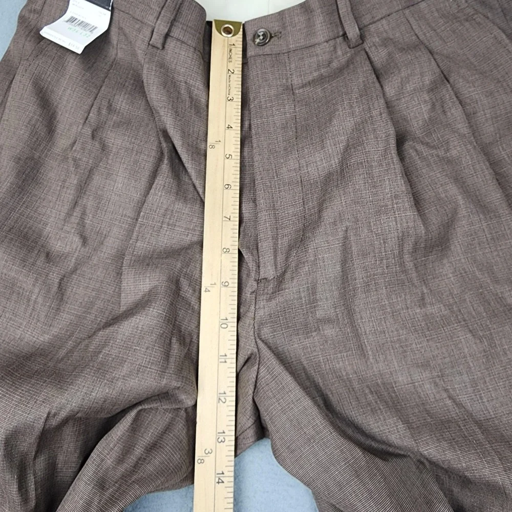 Claiborne Dress Pants Mens 34x32 Brown Check S-Essentials Pleated Cuffed Hem NWT
